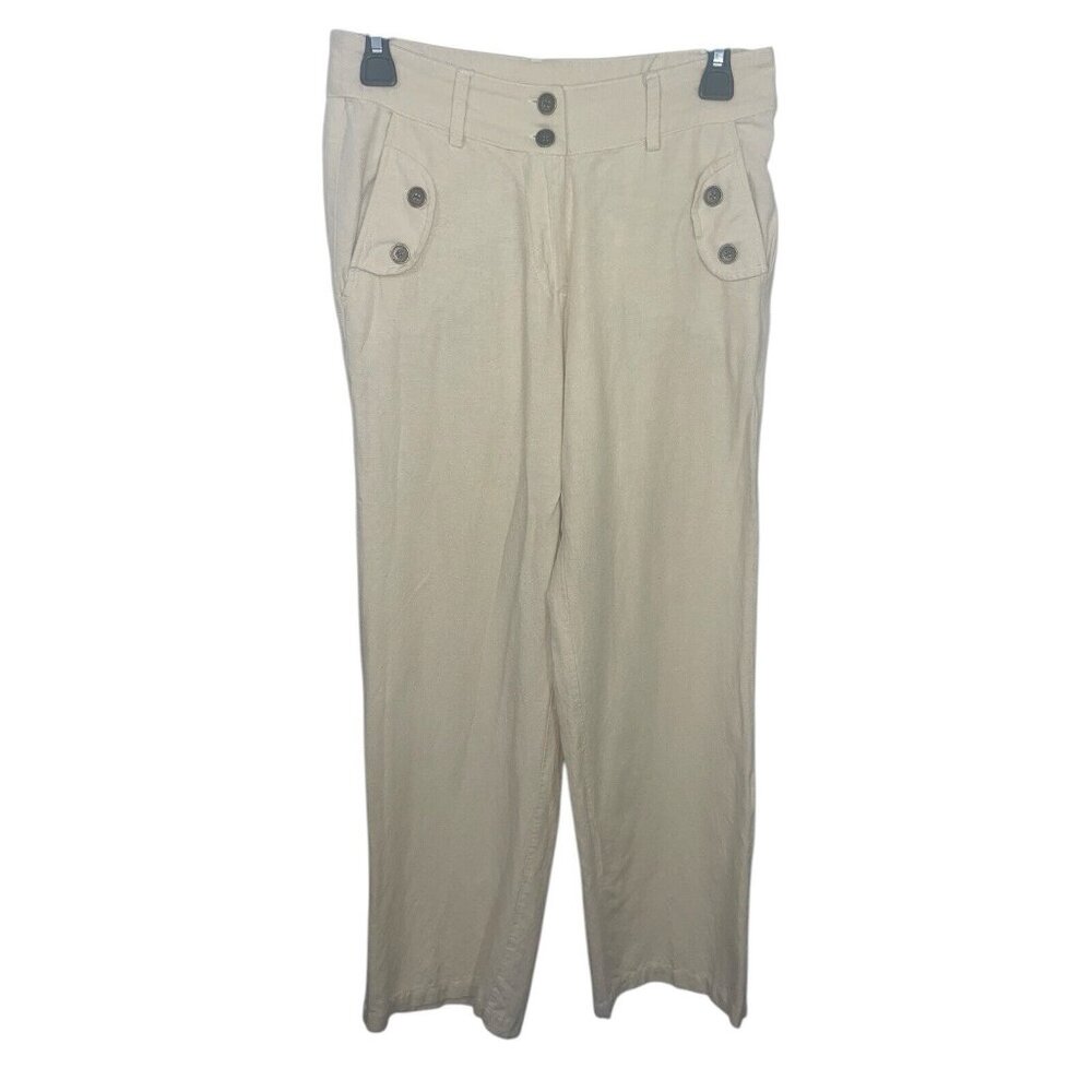VENUS Women's Size 2 Cream Beige Color Viscose Cotton Linen Blend Pants